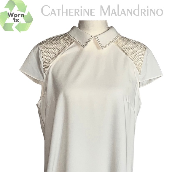 ๐ Catherine Malandrino Pearl Embellished Collared Shirt Blouse Size Large ๐๐ค - Picture 1 of 7